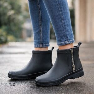 Madewell Rubber Rain Booties Black Zip Ankle Boots Size 7